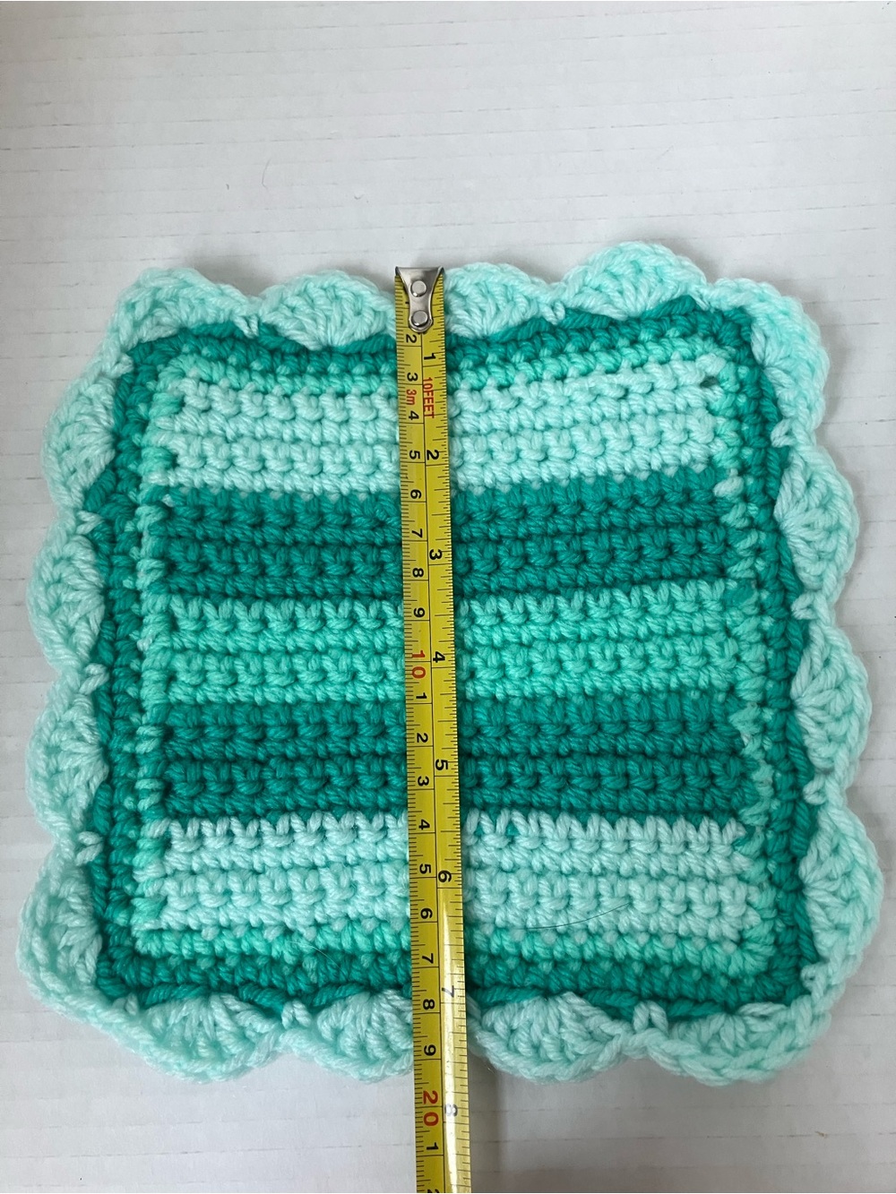 Hand-Crocheted Green Striped Kitchen Dining Cloths or Mats - Set of 7 Aprox 7” - Picture 7 of 10